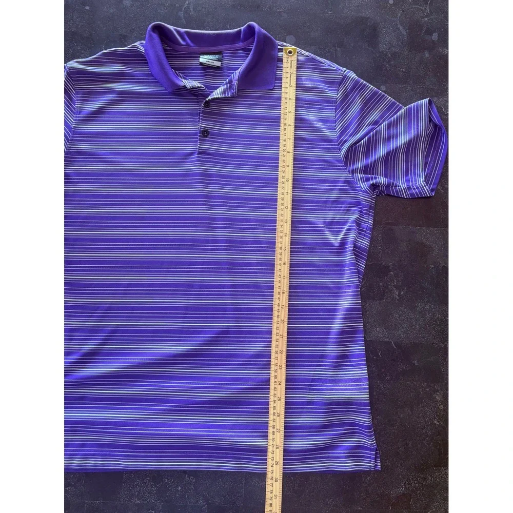 Nike Golf Dri-FIT Men XL Purple White Stripe Short Sleeve Polo Shirt Performance